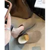 Sapatos de Couro Genuíno Estilo Birkenstock, Fechados na Ponta, Slip-On, para Uso Externo no Outono e Inverno, Forrados com Lã, Sapatos de Inverno com Solado Grosso, Sapatos Femininos de Pelúcia