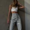 Transfronterizo estilo europeo y americano transfronterizo nuevo otoño e invierno 2024 pantalones de cuero PU de color liso de cintura alta rectos casuales para mujer fabricantes de mujeres