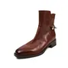 Botines Chelsea de Cuero de Vaca Lavado de Alta Calidad con Hebilla, Suela Silenciosa, para Viajes Diarios, 2026, Tacón Medio Grueso, Punta Cuadrada, Piel Genuina, para Mujer
