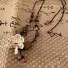 Nuevo Collar Colgante de Flor de Cuentas de Madera Estilo Chino Retro Cadena de Suéter Estilo Étnico para Mujer Accesorios de Collar Largo con Cuentas Rosas