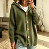 2026 Estación Independiente Cardigan con Capucha de Cuatro Botones Otoño/Invierno Nuevo Estilo Transfronterizo Color Sólido Casual Moda Ropa para Mujer Lana