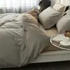 Conjunto de Flanela Espessa de Algodão de Fibra Longa para Outono e Inverno, Conjunto de Quatro Peças, Capa de Edredom 100% Algodão, Lençol de Cama, Cor Sólida, Simples, Estilo MUJI