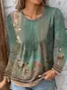 Amazon 2023 Europeo y Americano temu otoño e invierno Nueva pintura de paisaje impresa camiseta de manga larga top ropa de mujer transfronteriza en stock