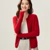 Cárdigan de cachemira suave y elástico con cremallera para mujer, suéter de cuello redondo, nuevo estilo Otoño/Invierno 2026, corto, color liso, chaqueta de punto acanalado