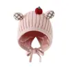 Otoño e Invierno Nuevo Bebé Gorro de Punto con Orejas de Caqui Orejas Cuadros Lindas Atado de Cinta Gorro Cálido de Lana para Bebé
