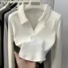 Camiseta de manga corta y larga con cuello polo, estilo puro, diseño de chica caliente de otoño, top interior blanco