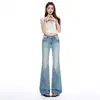 Jeans SS&American Retro de Principios de Otoño Elásticos Súper Suaves con Bolsillo de Parche Lavado Intenso Versátiles Adelgazantes de Pierna Micro Acampanada