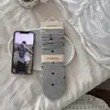 Meias cinzas femininas outono inverno meias de algodão estilo japonês renda meias de cano médio laço sem costura estampa floral borda enrolada meias folgadas