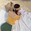 2025 Nuevo Traje de Baño Dividido Estilo Coreano Amarillo Jengibre que Cubre el Vientre Bikini de Cintura Alta Sexy de Cintura Alta Traje de Baño Estilo Juvenil