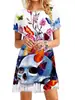 Vestido Estampado Digital 3D de Calavera y Rosa para Halloween 2024 Transfronterizo Verano Manga Corta Mini Vestido de Línea A para Mujer