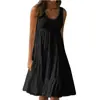 Em estoque moda feminina de verão transfronteiriça 7 cores 8 tamanhos S-5XL algodão imitação plus size cor sólida sem mangas vestido plissado