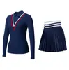 Traje Deportivo de Tenis con Cuello de Solapa, Mangas Largas, Falda Corta, Adecuado para Correr, Fitness, Yoga, Golf y Tenis, Aplicable en Múltiples Escenarios