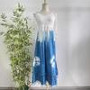 Estilo Étnico de Dali, Yunnan, Alça de Ombro de Tricô Artístico, Saia Tie-Dye, Vestido Azul e Branco Vazado com Franjas, Atacado