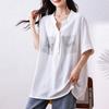 Foto Real de Camiseta de Verano Nueva Moda para Mujer Tallas Grandes, Cuello en V con Pedrería de Alta Resistencia, Top Elegante y Adelgazante para Mujer