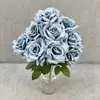 Flores artificiales, ramo de rosas de diamante de 9 cabezas, rosas artificiales con hojas, para decoraciones de boda y decoración del hogar