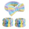 Set de Tres Piezas de Pulseras de Coral con Estampado de Leopardo para Lavado Facial, Pulsera con Lazo para el Cabello, Pulsera para Lavado de Manos, Moda Geométrica