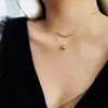 Corrente de pescoço de pérola de camada dupla deslizante em corrente de clavícula curta colar feminino simples e personalizado joias de pescoço coreanas