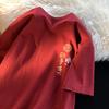 Algodón puro moda nacional verano 300g manga corta para hombre aguja nuevo estilo chino estilo chino rojo vino tres pesados camiseta media manga