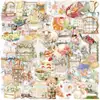 50 Folhas Transfronteiriças Aquarela Pastoral Francesa Artístico PET Grafite Adesivos Impermeáveis Decoração Diário Garrafa de Água Caderno DIY