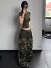 Calça Cargo Camuflada Retro de Paraquedista da High Street Americana Outono Moda de Rua Marca Solta Versátil Casual Reta de Perna Larga
