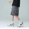 Shorts de mezclilla rotos para hombre, verano, finos, marca de moda, overol, pantalones cropped holgados, shorts de alta calle americanos