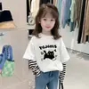 Camiseta de Manga Larga para Niña, Algodón Puro, Estilo Primavera y Otoño, Ropa Interior Falsa de Dos Piezas para Niños, Top de Otoño, Camiseta Básica para Niña, Camiseta de Rayas