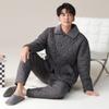 Pijama para Hombre Invierno Forro Polar Coral Tres Capas Acolchado con Plumón Espesado Ropa de Casa Franela Otoño e Invierno para Hombre