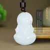 Xinjiang Hetian Jade Jade Branco Guanyin Buda de Jade Pingente Seda Dourada Casal Masculino e Feminino Jade Buda Sorridente Pingente