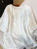 Nueva camisa blanca de manga corta bordada de estilo chino tradicional con cuello cruzado para mujer, top adelgazante de talla grande para verano A13278