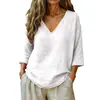 Top Casual Suelto de Moda Europeo y Americano Transfronterizo 2026 Amazon Primavera/Verano Nuevo para Mujer con Mangas Medias y Cuello en V de Algodón de Bambú