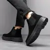 Botas de Hombre de Caña Media Zapatos Casuales para Hombre Estilo Británico Invierno Forradas de Lana Estilo Coreano Versátiles de Moda Zapatos de Caña Alta Piel Genuina Botas Cortas