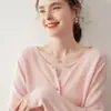 Cardigan de Cashmere Bai Cai Rong Luxo Leve Gola Redonda Borda Dobrada Feminino Estilo Coreano Solto Emagrecedor Tricô Peça Versátil