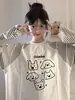Camiseta de Manga Larga con Rayas Estampadas y Empalmes Divertida y Linda para Mujer, Moderna y Versátil, Estilo Casual Perezoso Cuello Redondo Top de Contraste