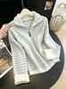 Otoño/Invierno 2026 Estilo Coreano Diseño de Cremallera Sentido de Diseño Capa Interior Cuello Alto Suéter Superior Rayas Bloque de Color Tejido Cárdigan Ropa de Abrigo Mujer