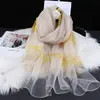 Lenço de Seda com Estampa de Folhas Novas Primavera/Verão 2026 para Mulheres, Xale Decorativo Fino Versátil para o Verão, Lenço Longo