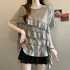 Top de Verano para Mujer Talla Grande, Estilo Nuevo, Cuello Redondo, Diseño Francés, Borla, Volante, Manga Corta