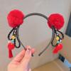 Estilo chinês Ano Novo acessórios para o cabelo meninas Hanfu festivo peruca de borla vermelha trança headband Bebê Ano Novo cocar