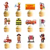Conjunto de Decoração para Festa de Aniversário Tema Bombeiro Faixa de Aniversário Bandeira Bombeiro Espiral Pendurado Topper para Bolo
