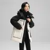 2026 Nueva Chaqueta de Algodón de Moda Súper Elegante para Mujer de Longitud Media Bloque de Color con Capucha Adelgazante Cintura Engrosada Abrigo Cálido