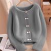 Suéter Francês Suave e Delicado para Mulheres 2024 Inverno Novo Estilo Quente Tricotado Cardigan Top Moderno