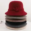 Chapéu bucket floral 100% lã coreano para mulheres, cor sólida vintage, moderno, elegante, de alta qualidade, adequado para mães, outono e inverno