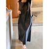 Vestido de verão elegante, decote redondo, sem mangas, sem costas, com cadarço, casual, solto, jeans, colete, feminino