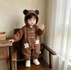 Macacão Bebê Outono Estampa Leopardo com Capuz e Orelhas 3D do Mickey Desenho Animado para Bebês e Crianças Pequenas para Passear e Engatinhar