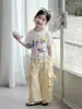Conjunto de verano para niñas 2026 nuevo y elegante conjunto de dos piezas de camiseta de verano y overol para bebés niñas, ropa de verano para niños