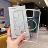 Adequado para Capa de Celular Magnética MagSafe iPhone 17Pro 16 Transparente Carregamento Sem Fio Anel Colorido Fino Capa Protetora