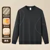 Sudadera de Gamuza de Calidad Pesada de 340g con Parches Curvos Cosidos, Nueva para Hombre Otoño e Invierno, Camiseta de Manga Larga Capa Base