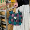 Bolsa tote xadrez versátil estilo Ins, leve, grande capacidade, bolsa de corda, bolsa tote versátil para o dia a dia e para o trabalho, bolsa de mão