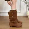 Cinturón Retro Occidental Ambos Pueden Cañón Corto Hebilla Nueva Tacón Grueso Botines Cortos Para Mujer Moda Petite Botas 2026 Plegable
