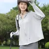 Roupas Finas de Proteção Solar para Verão 2025 para Mulheres Novas Manga Longa Leve Cor Sólida Seda de Gelo Respirável com Capuz Leve