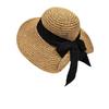 Chapéu de pescador com laço preto Chapéu de palha feminino Estilo japonês Big Eave Verão Viagem All-match Protetor solar Chapéu de sol Primavera e verão Maré